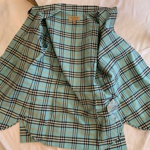 Burberry London Womens Crow Plaid Shirt Blouse Size SMALL NWT Bright Aqua $350 - Picture 5 of 8